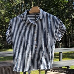 Madewell Short-Sleeve Blue and White Stripe Button Down Women's Size S